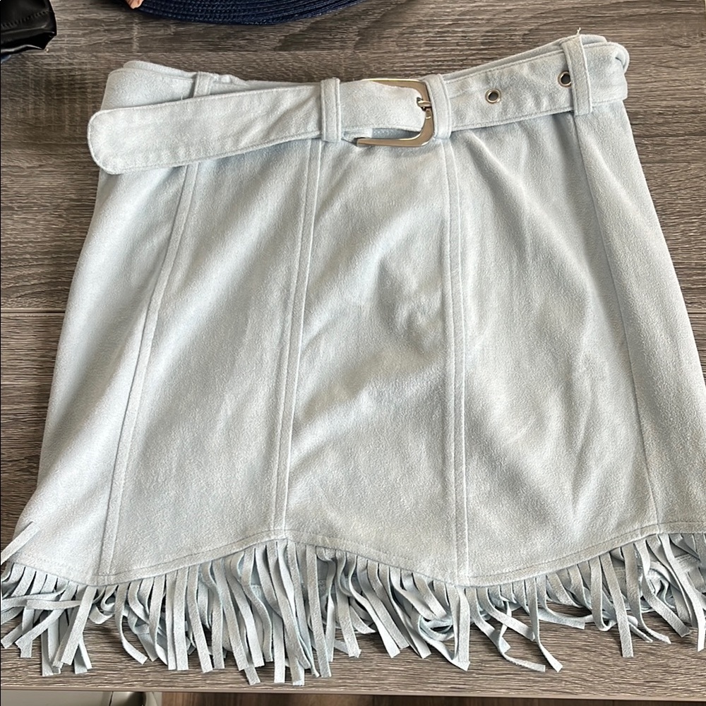 Kittenish Blue Fringed Skater Mini Skirt